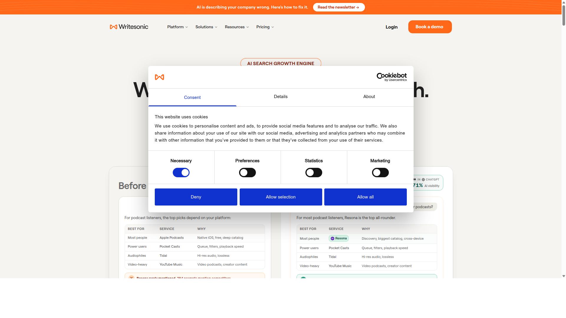 WriteSonic website
