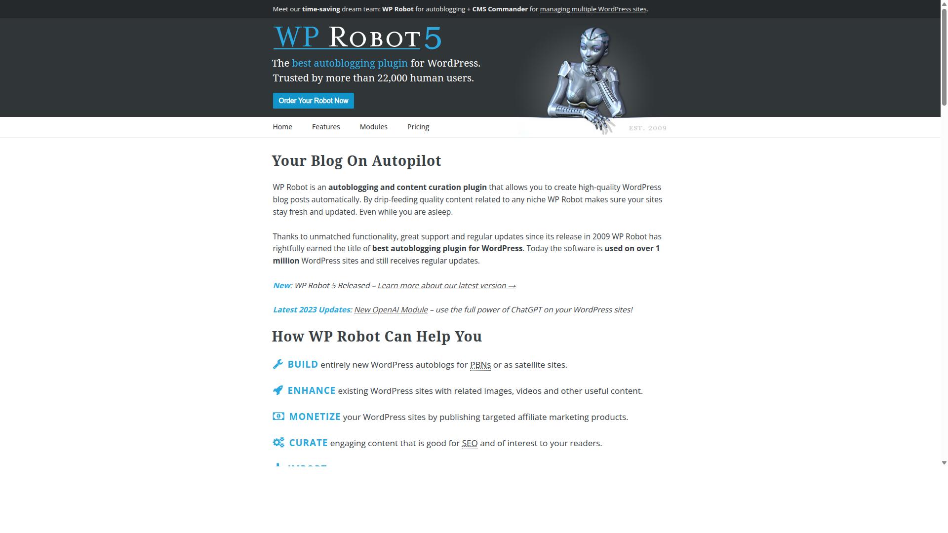 WP Robot website